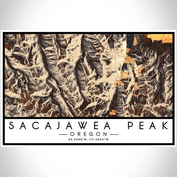 Sacajawea Peak Oregon Map Print Landscape Orientation in Ember Style With Shaded Background