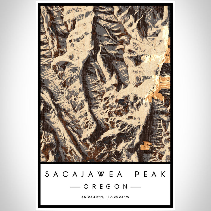Sacajawea Peak Oregon Map Print Portrait Orientation in Ember Style With Shaded Background