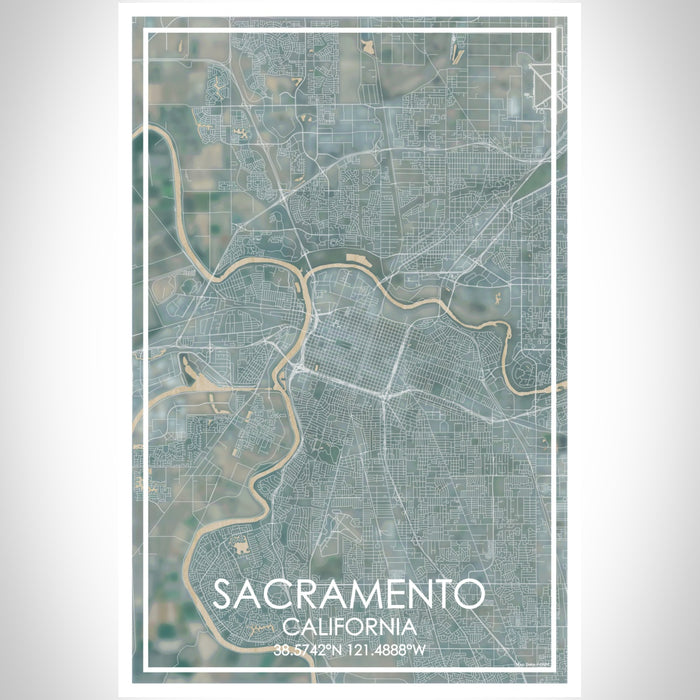 Sacramento California Map Print Portrait Orientation in Afternoon Style With Shaded Background