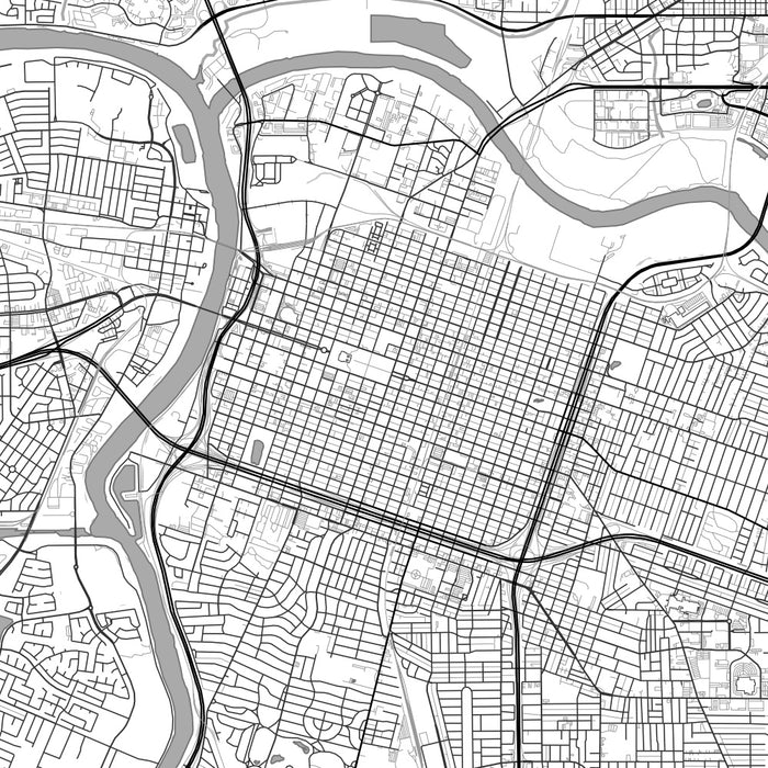 Sacramento California Map Print in Classic Style Zoomed In Close Up Showing Details