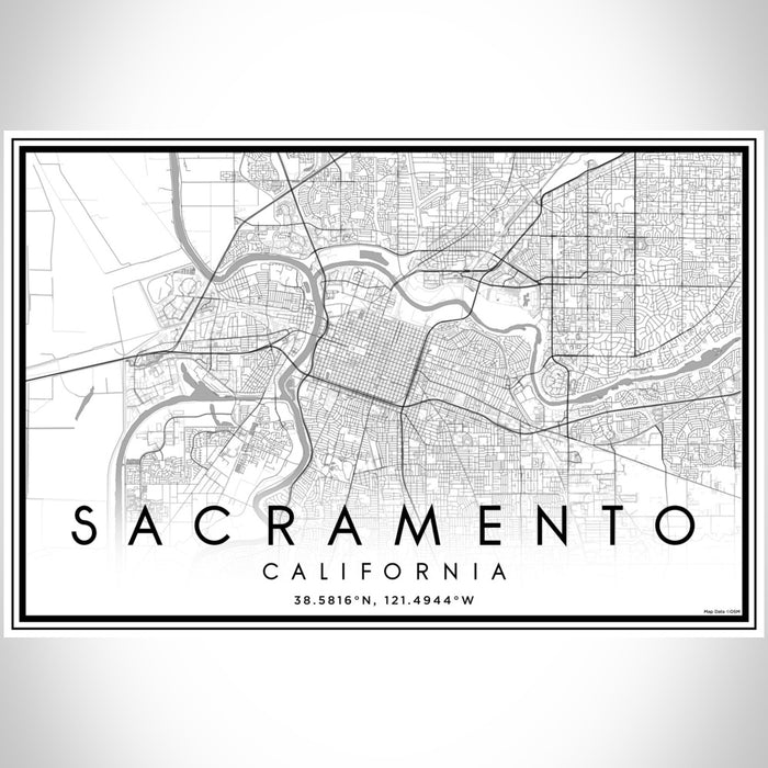 Sacramento California Map Print Landscape Orientation in Classic Style With Shaded Background