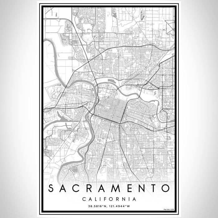 Sacramento California Map Print Portrait Orientation in Classic Style With Shaded Background