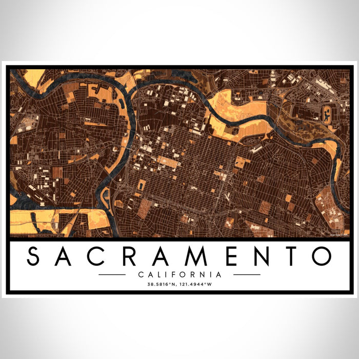 Sacramento California Map Print Landscape Orientation in Ember Style With Shaded Background
