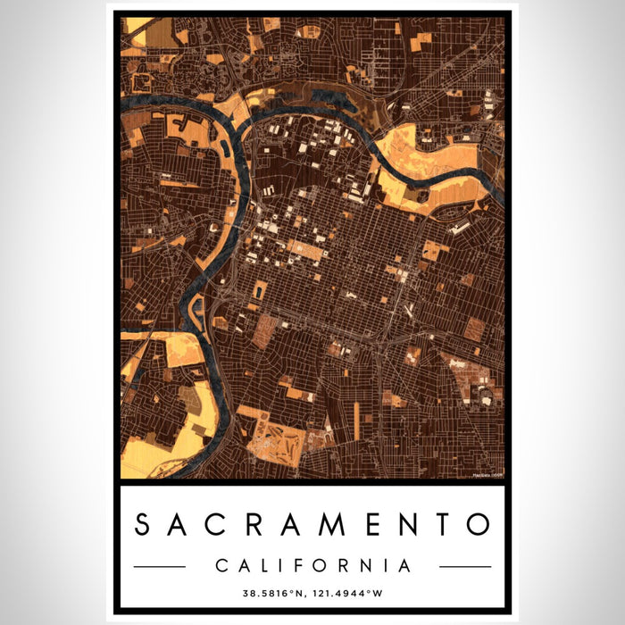 Sacramento California Map Print Portrait Orientation in Ember Style With Shaded Background