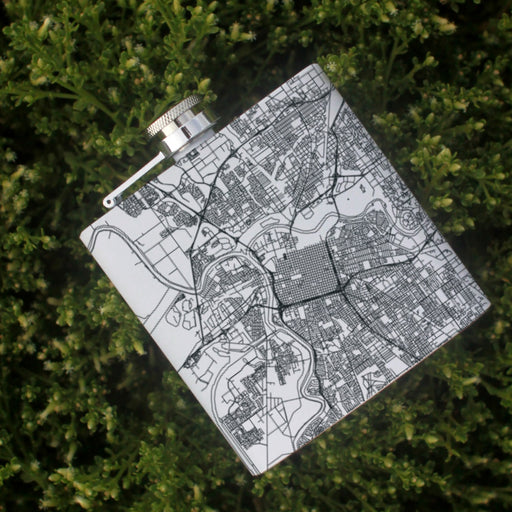 Sacramento California Custom Engraved City Map Inscription Coordinates on 6oz Stainless Steel Flask in White