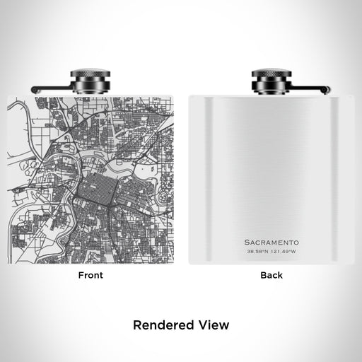 Rendered View of Sacramento California Map Engraving on 6oz Stainless Steel Flask in White