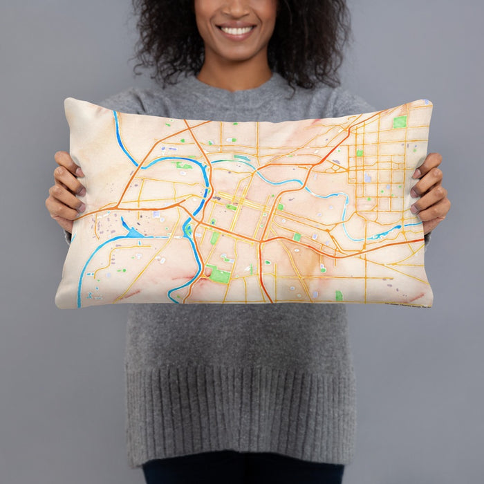 Person holding 20x12 Custom Sacramento California Map Throw Pillow in Watercolor