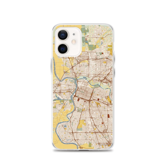 Custom Sacramento California Map iPhone 12 Phone Case in Woodblock