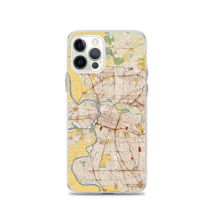 Custom Sacramento California Map iPhone 12 Pro Phone Case in Woodblock