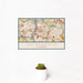 12x18 Sacramento California Map Print Landscape Orientation in Woodblock Style With Small Cactus Plant in White Planter