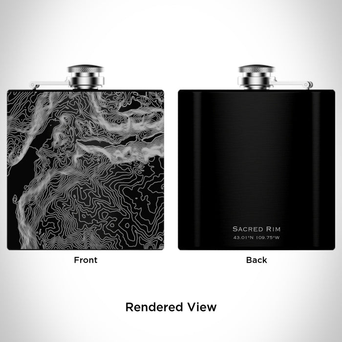 Rendered View of Sacred Rim Wyoming Map Engraving on 6oz Stainless Steel Flask in Black