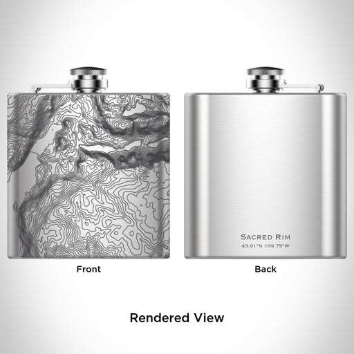 Rendered View of Sacred Rim Wyoming Map Engraving on 6oz Stainless Steel Flask