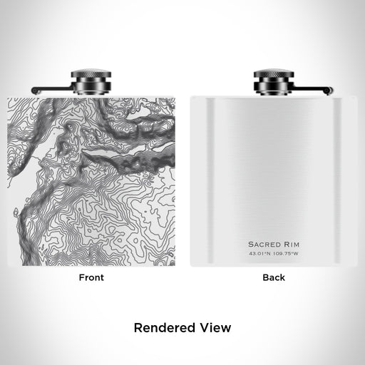 Rendered View of Sacred Rim Wyoming Map Engraving on 6oz Stainless Steel Flask in White