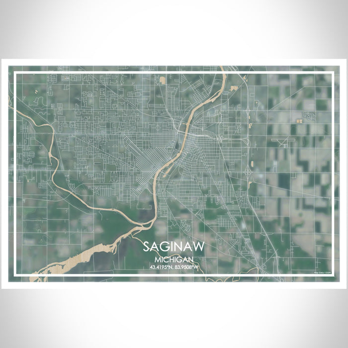 Saginaw Michigan Map Print Landscape Orientation in Afternoon Style With Shaded Background