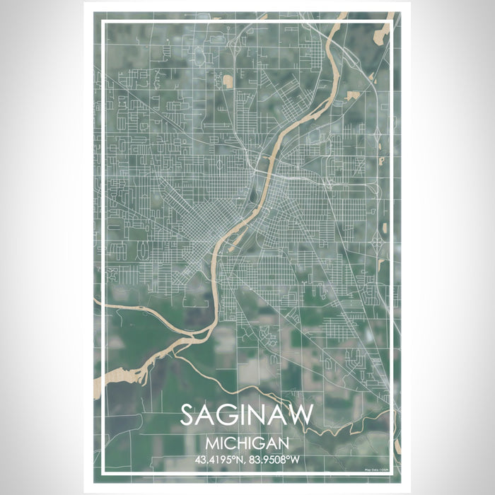 Saginaw Michigan Map Print Portrait Orientation in Afternoon Style With Shaded Background