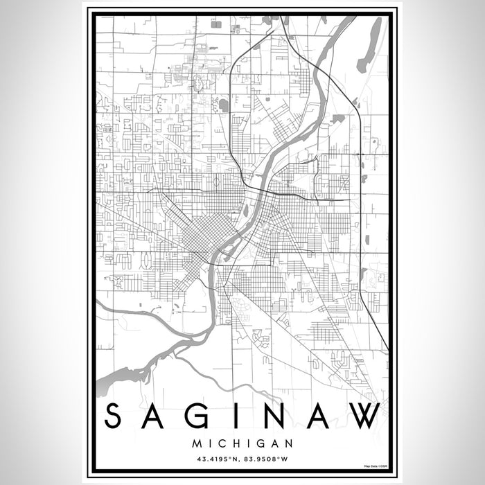 Saginaw Michigan Map Print Portrait Orientation in Classic Style With Shaded Background