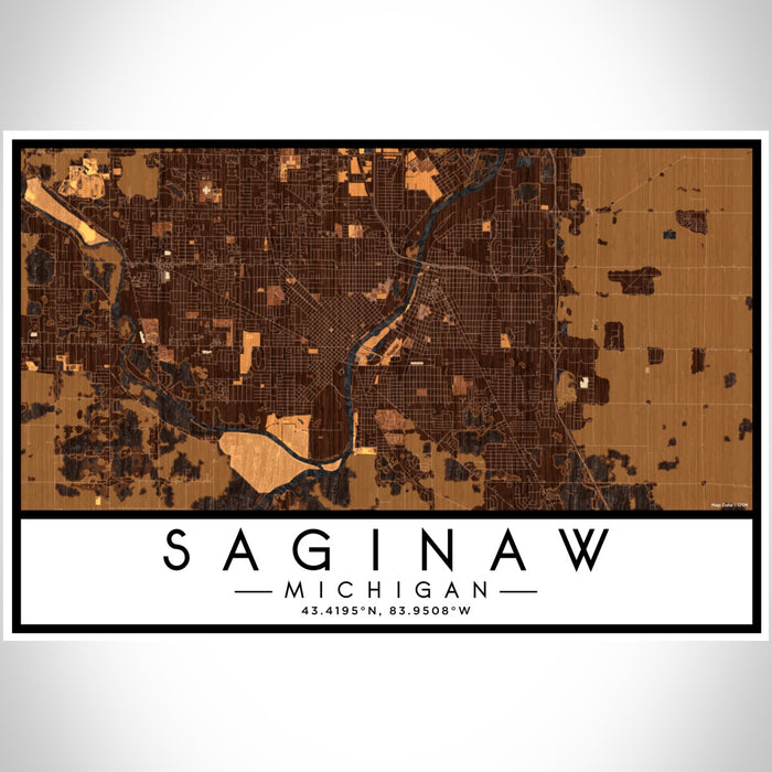 Saginaw Michigan Map Print Landscape Orientation in Ember Style With Shaded Background
