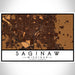 Saginaw Michigan Map Print Landscape Orientation in Ember Style With Shaded Background