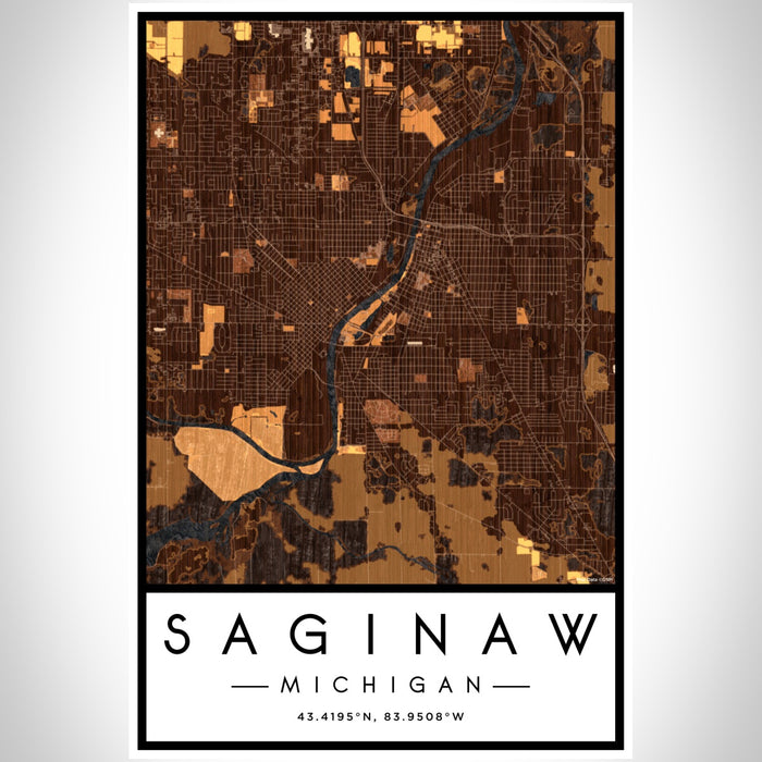 Saginaw Michigan Map Print Portrait Orientation in Ember Style With Shaded Background