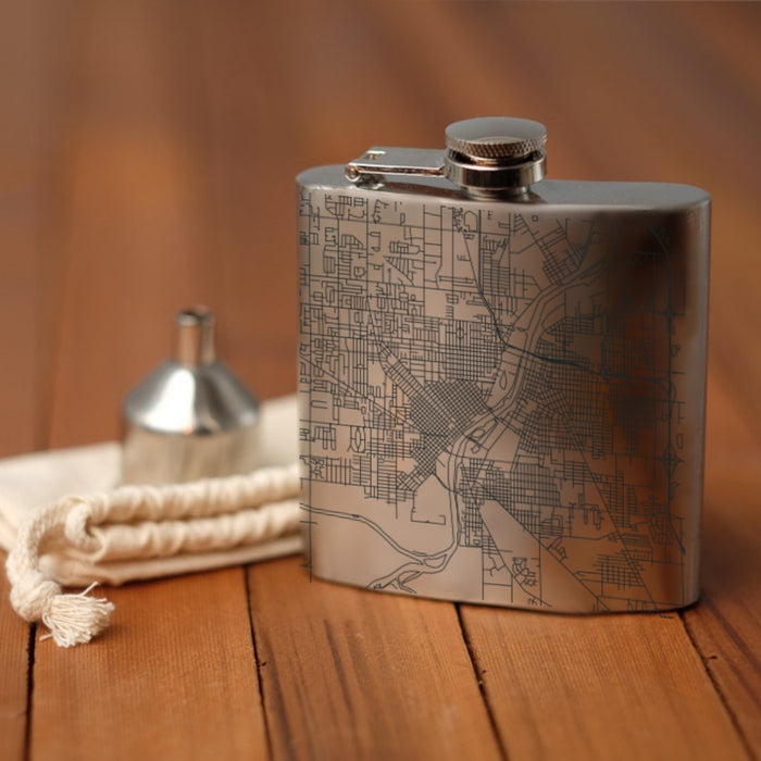 Saginaw Michigan Custom Engraved City Map Inscription Coordinates on 6oz Stainless Steel Flask