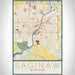Saginaw Michigan Map Print Portrait Orientation in Woodblock Style With Shaded Background