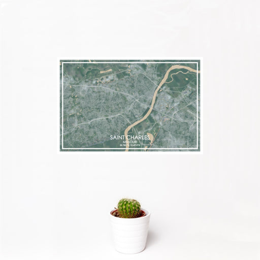 12x18 Saint Charles Missouri Map Print Landscape Orientation in Afternoon Style With Small Cactus Plant in White Planter