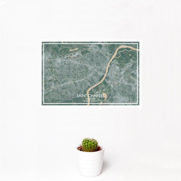 12x18 Saint Charles Missouri Map Print Landscape Orientation in Afternoon Style With Small Cactus Plant in White Planter