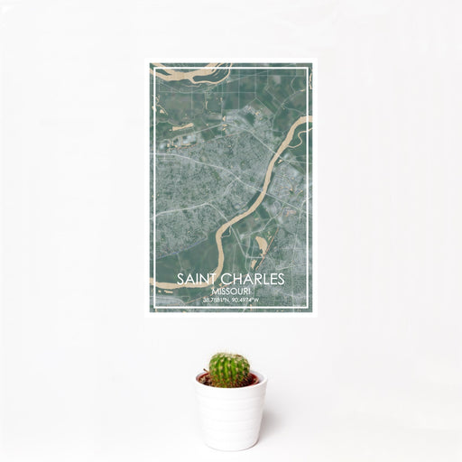 12x18 Saint Charles Missouri Map Print Portrait Orientation in Afternoon Style With Small Cactus Plant in White Planter