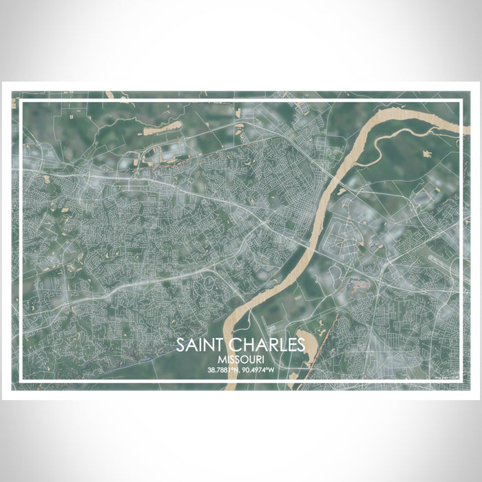 Saint Charles Missouri Map Print Landscape Orientation in Afternoon Style With Shaded Background