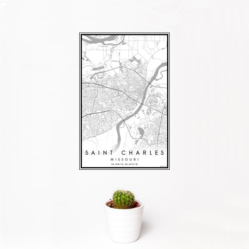 12x18 Saint Charles Missouri Map Print Portrait Orientation in Classic Style With Small Cactus Plant in White Planter