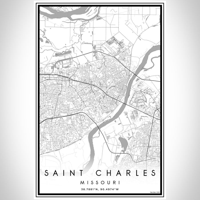 Saint Charles Missouri Map Print Portrait Orientation in Classic Style With Shaded Background