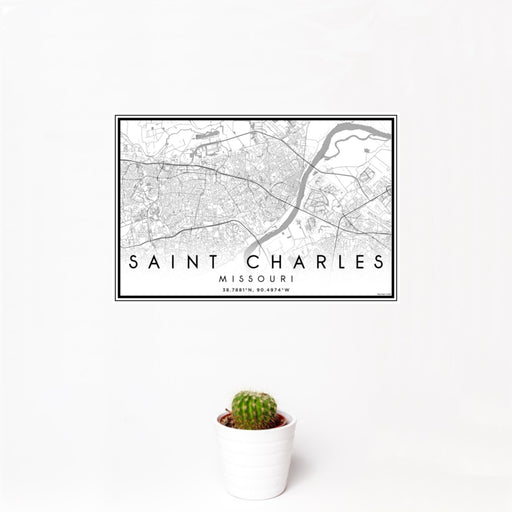 12x18 Saint Charles Missouri Map Print Landscape Orientation in Classic Style With Small Cactus Plant in White Planter
