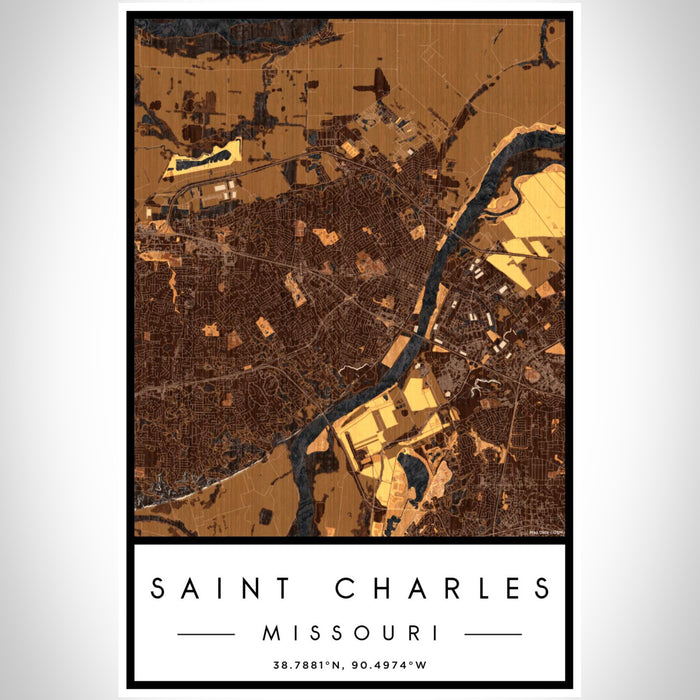 Saint Charles Missouri Map Print Portrait Orientation in Ember Style With Shaded Background