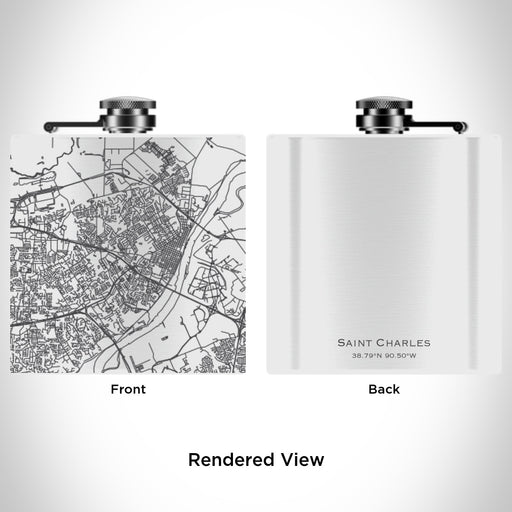 Rendered View of Saint Charles Missouri Map Engraving on 6oz Stainless Steel Flask in White