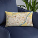 Custom Saint Charles Missouri Map Throw Pillow in Woodblock on Blue Colored Chair