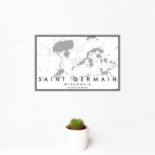 12x18 Saint Germain Wisconsin Map Print Landscape Orientation in Classic Style With Small Cactus Plant in White Planter