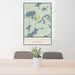 24x36 Saint Germain Wisconsin Map Print Portrait Orientation in Woodblock Style Behind 2 Chairs Table and Potted Plant