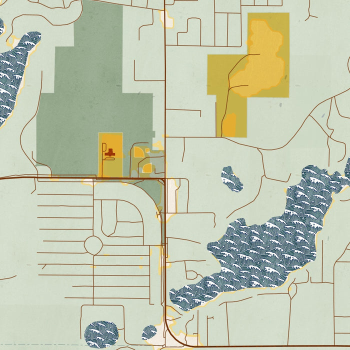 Saint Germain Wisconsin Map Print in Woodblock Style Zoomed In Close Up Showing Details