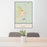 24x36 Saint Johns Arizona Map Print Portrait Orientation in Woodblock Style Behind 2 Chairs Table and Potted Plant
