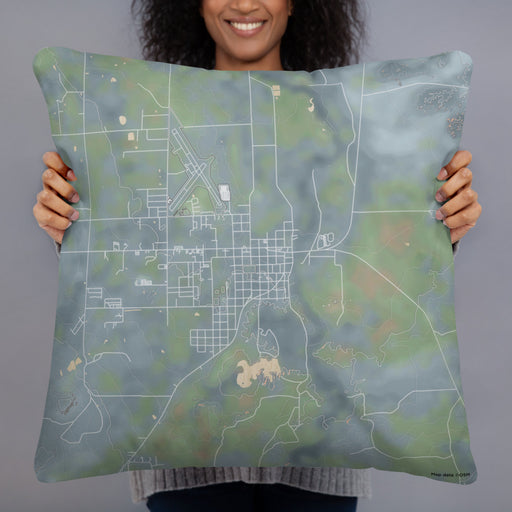Person holding 22x22 Custom Saint Johns Arizona Map Throw Pillow in Afternoon