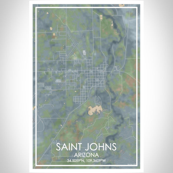 Saint Johns Arizona Map Print Portrait Orientation in Afternoon Style With Shaded Background