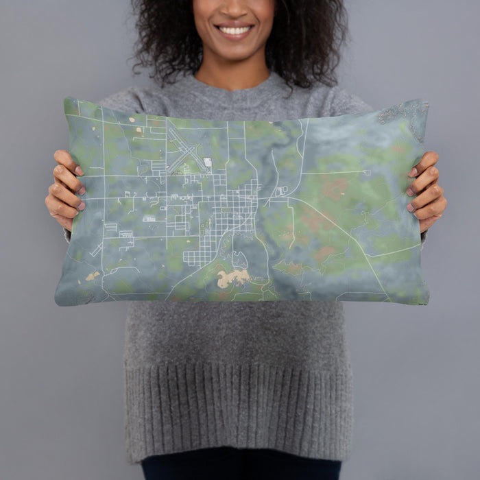 Person holding 20x12 Custom Saint Johns Arizona Map Throw Pillow in Afternoon