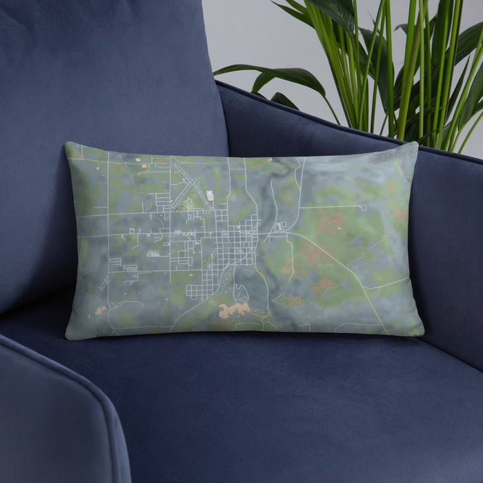 Custom Saint Johns Arizona Map Throw Pillow in Afternoon on Blue Colored Chair