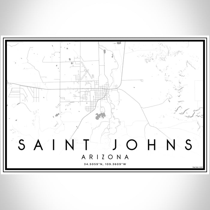 Saint Johns Arizona Map Print Landscape Orientation in Classic Style With Shaded Background