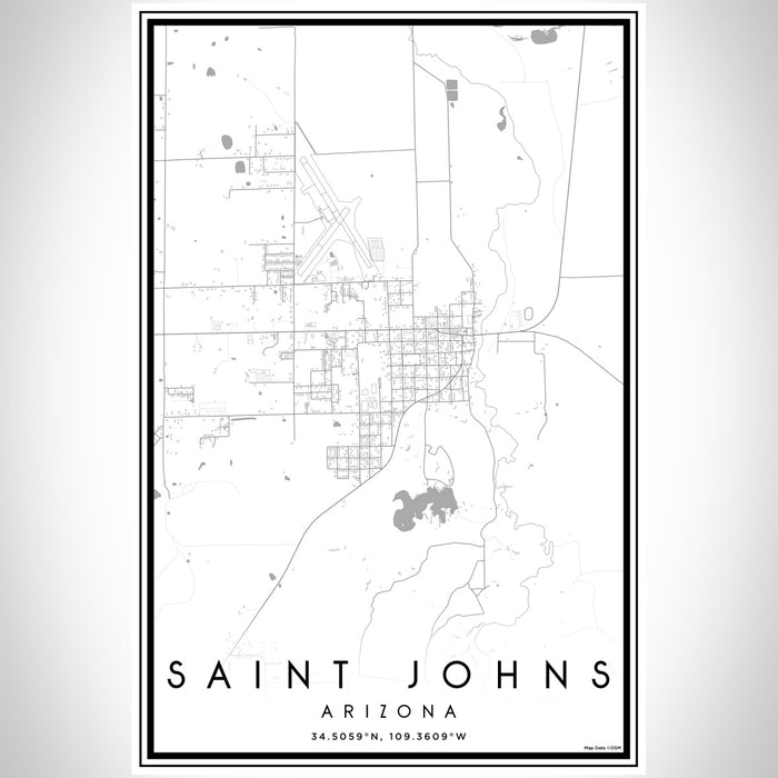 Saint Johns Arizona Map Print Portrait Orientation in Classic Style With Shaded Background