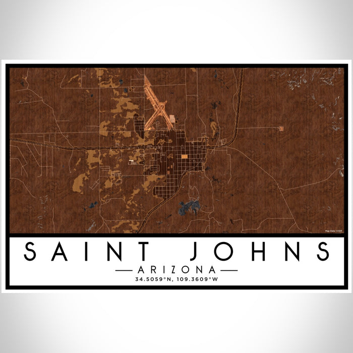 Saint Johns Arizona Map Print Landscape Orientation in Ember Style With Shaded Background