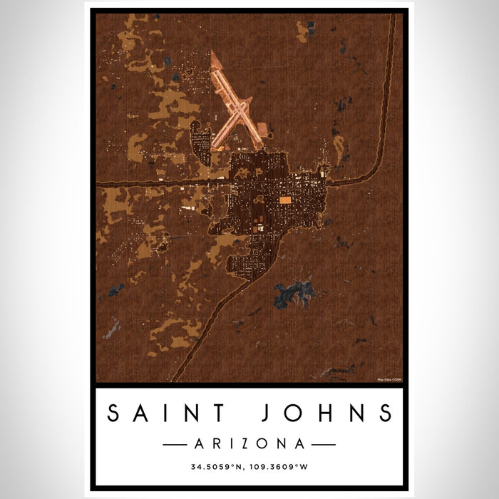 Saint Johns Arizona Map Print Portrait Orientation in Ember Style With Shaded Background