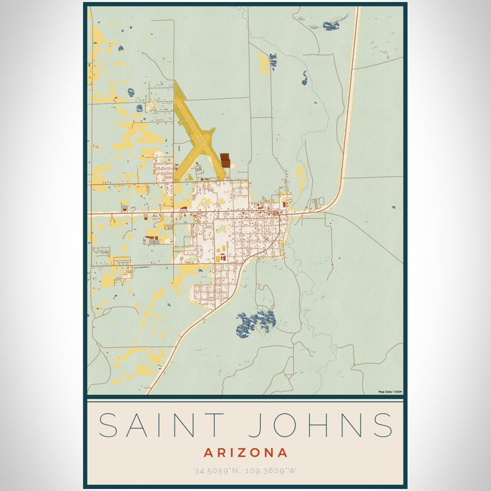 Saint Johns Arizona Map Print Portrait Orientation in Woodblock Style With Shaded Background