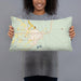 Person holding 20x12 Custom Saint Johns Arizona Map Throw Pillow in Woodblock
