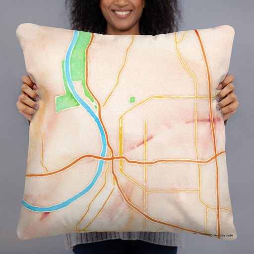 Person holding 22x22 Custom Saint Joseph Missouri Map Throw Pillow in Watercolor
